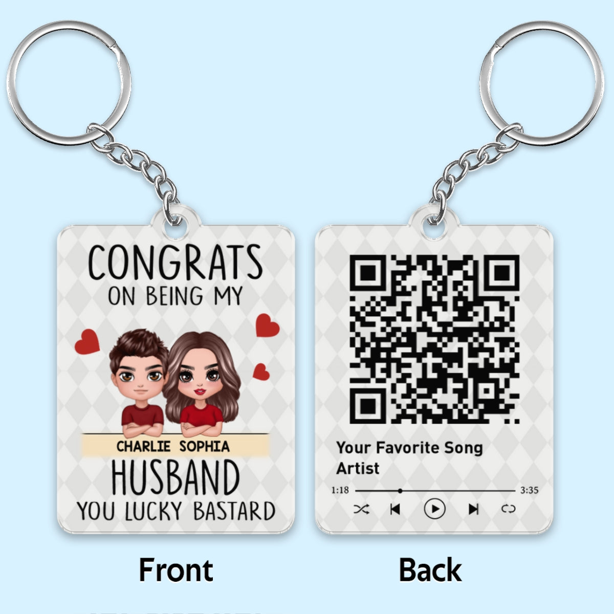 Congrats On Being Couple Doll Favorite Song QR Code Personalized Acrylic Keychain