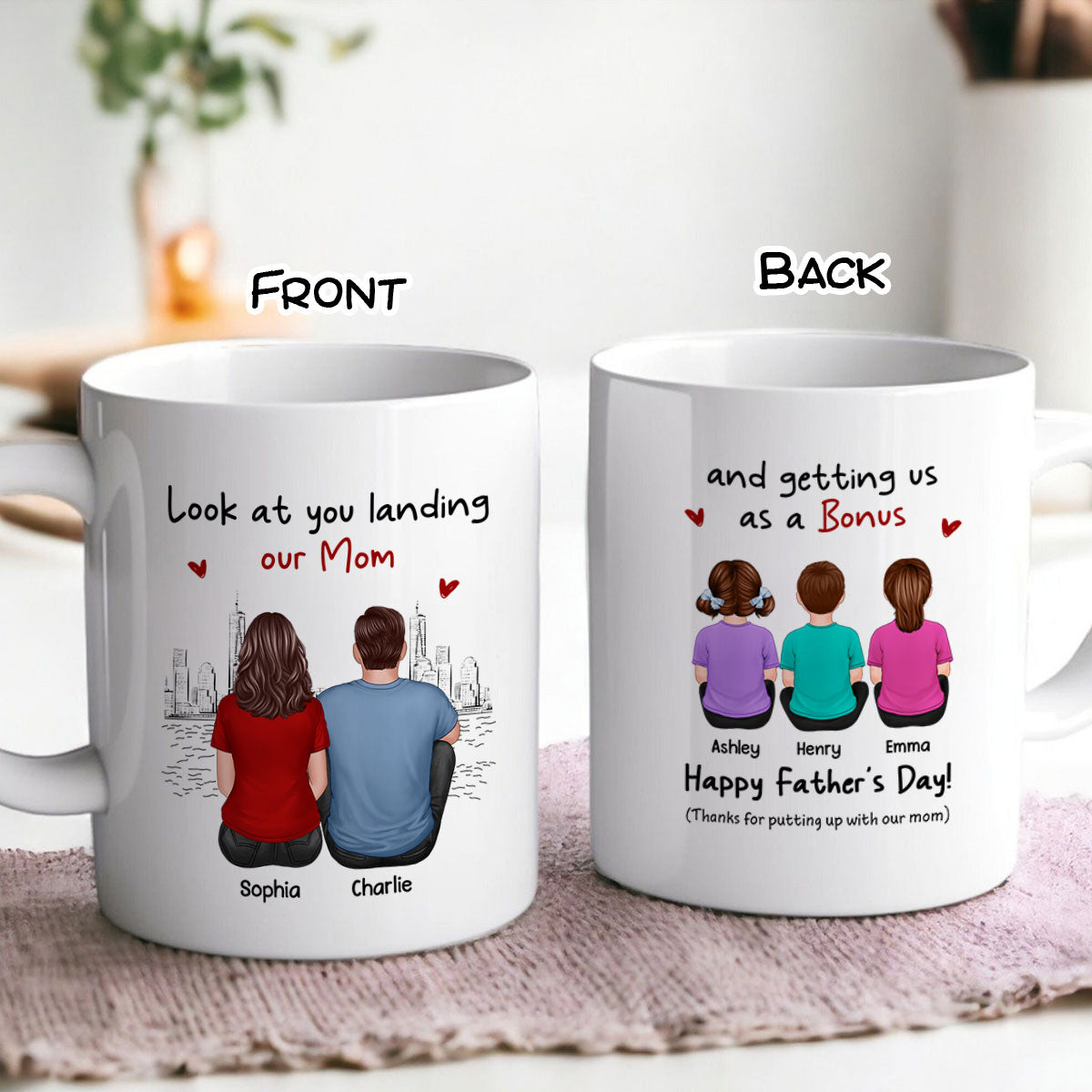 To Our Bonus Dad Funny Gift Personalized Mug, Gift For Bonus Dad