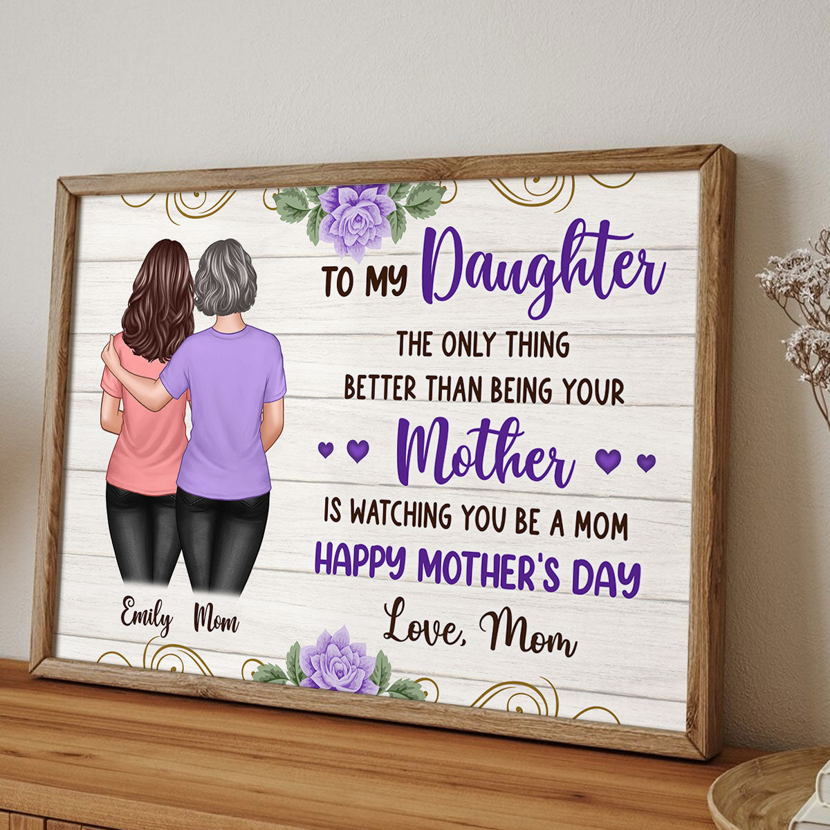 Purple Flowers To My Daughter From Mom Happy Mother's Day Personalized Poster, Gift For Daughter