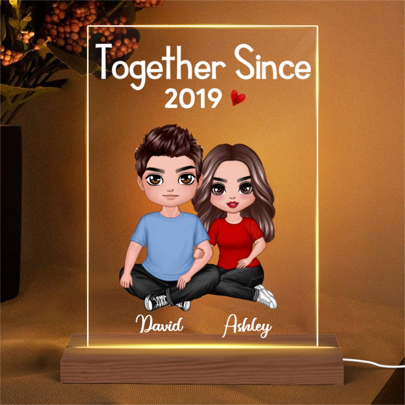 Embracing Doll Couple Sitting  Anniversary Gift For Him Gift For Her Personalized Rectangle Acrylic Plaque LED Lamp Night Light