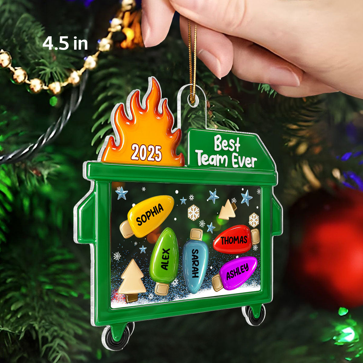 3D Effect Dumpster Fire Best Team Ever - Personalized Acrylic Ornament - Funny Gift For Coworkers, Work Besties