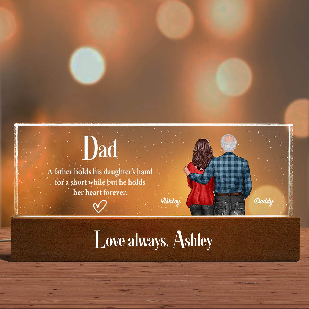 Father Daughter, Son Standing Back View Personalized Acrylic LED Night Light, Unique Father's Day Gift for Dad