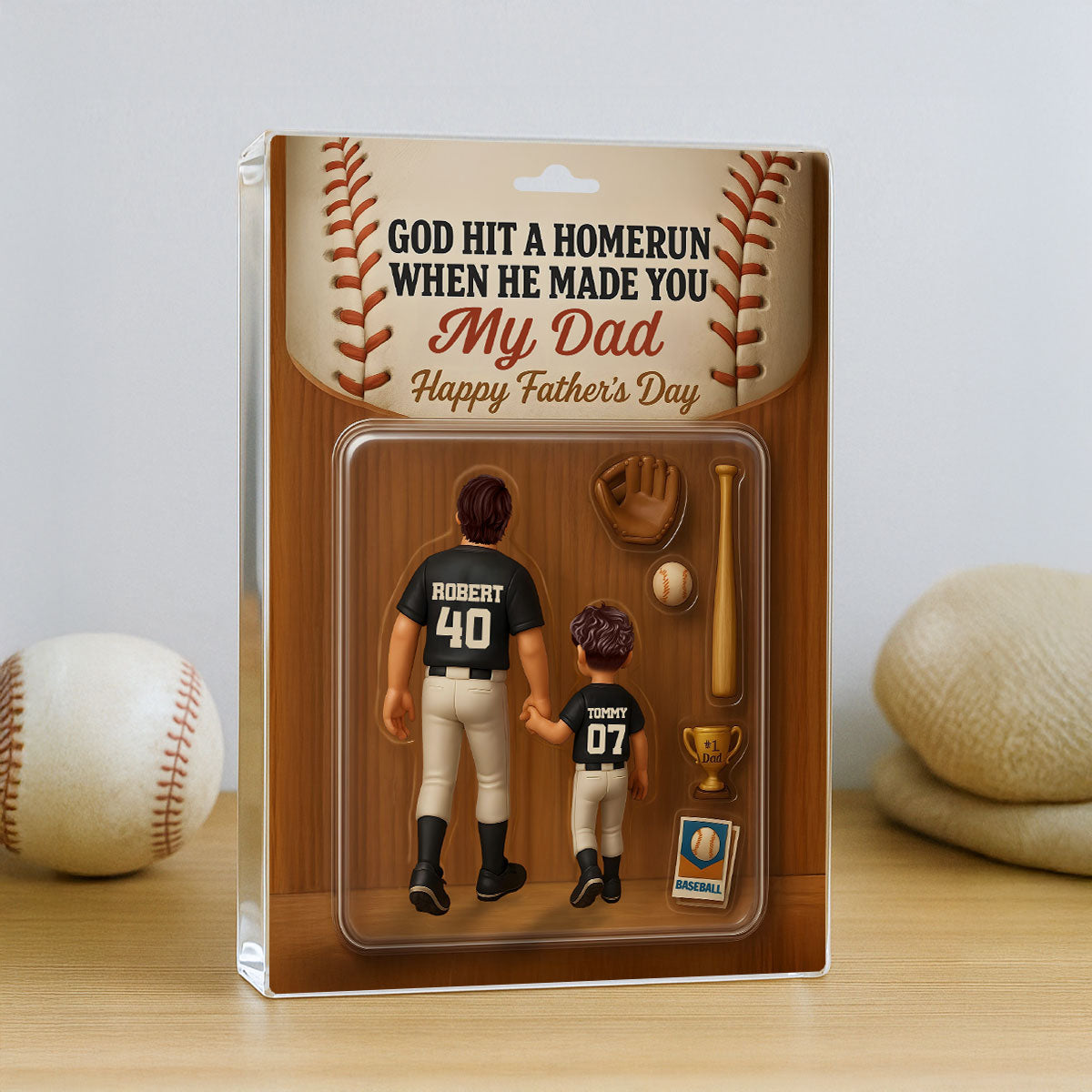 God Hit A Home Run When He Made You Our Dad Custom Action Figure Personalized Acrylic Block Plaque, Father's Day Gift for Baseball Dad