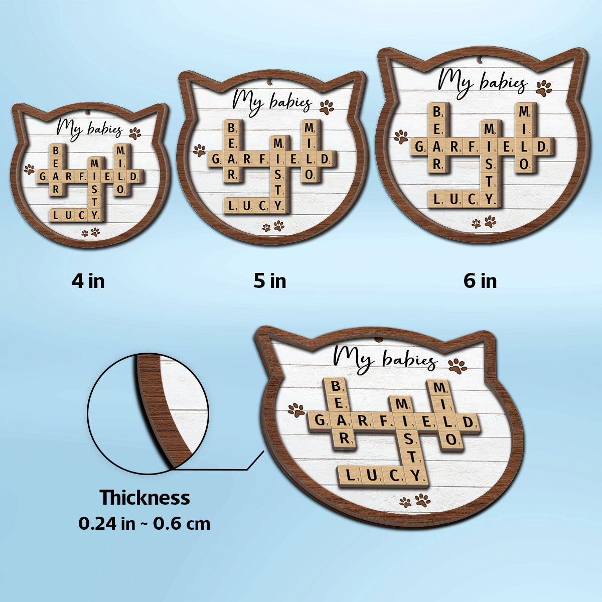 Cat Lover Gift Crossword Puzzle Art Personalized 2-Layer Wooden Ornament [Can add up to 20 cat names]