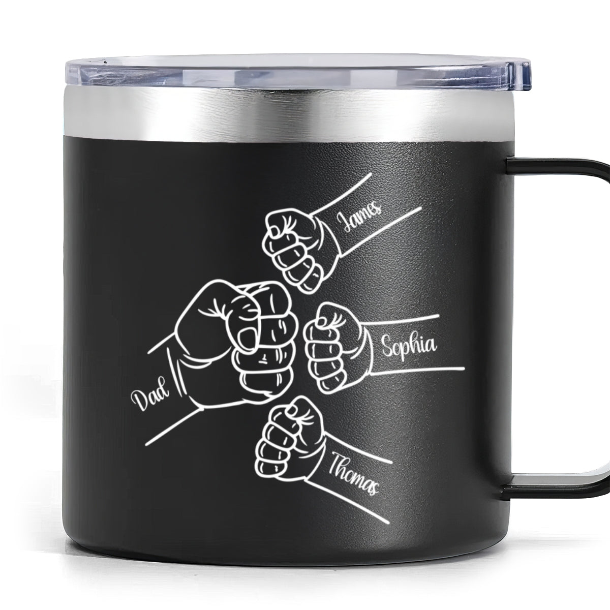 Dad & Kids Fist Bumps Outline Personalized Stainless Steel Tumbler With Handle, Father's Day Gift