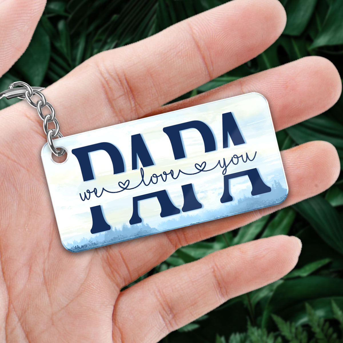 Papa And Kids Sitting Back View Lake Personalized Acrylic Keychain