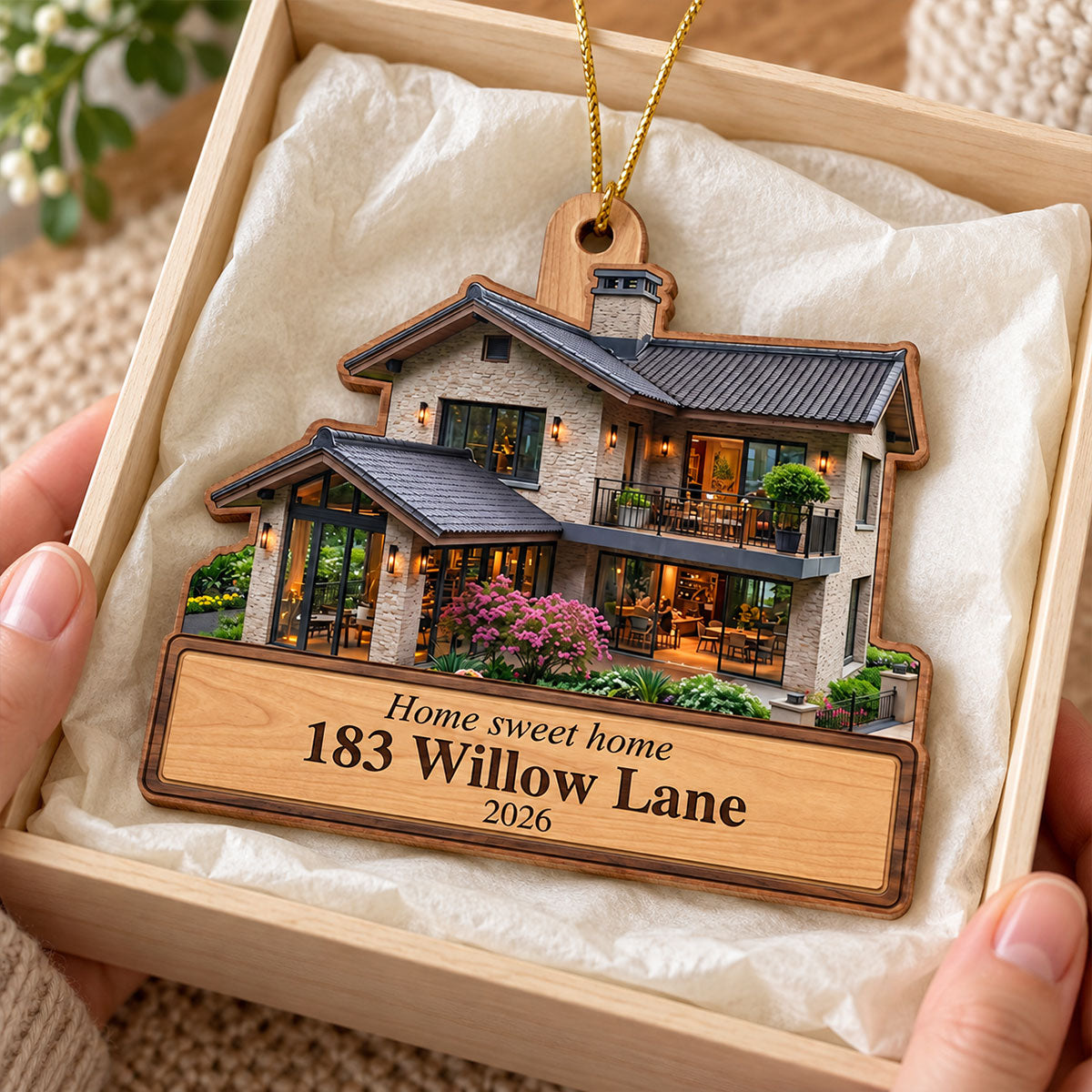 Custom New Home Portrait from Photo - Personalized Wooden Ornament - Christmas Gift for Daughter, Son, Family, Friends, Housewarming Gift