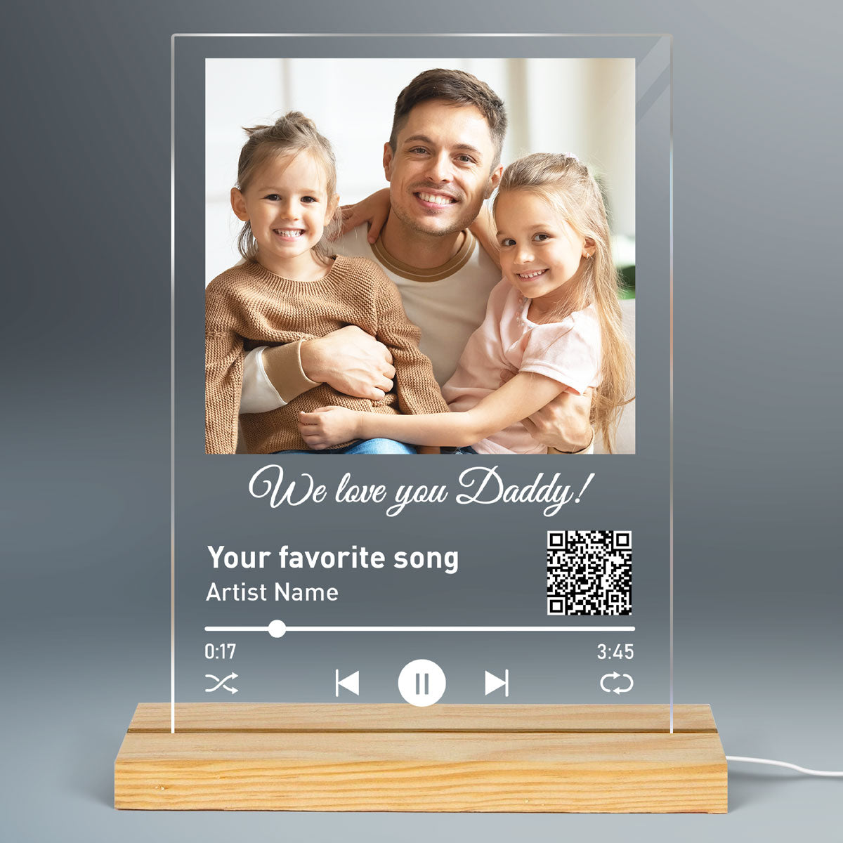 Best Dad Ever Custom Photo Favorite Song Scannable QR Code Father‘s Day Gift Personalized Rectangle Acrylic Plaque LED Night Light