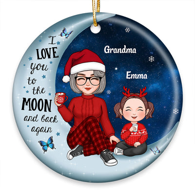 Cute Grandma & Grandkid On Moon Christmas Gift Personalized Circle Ornament