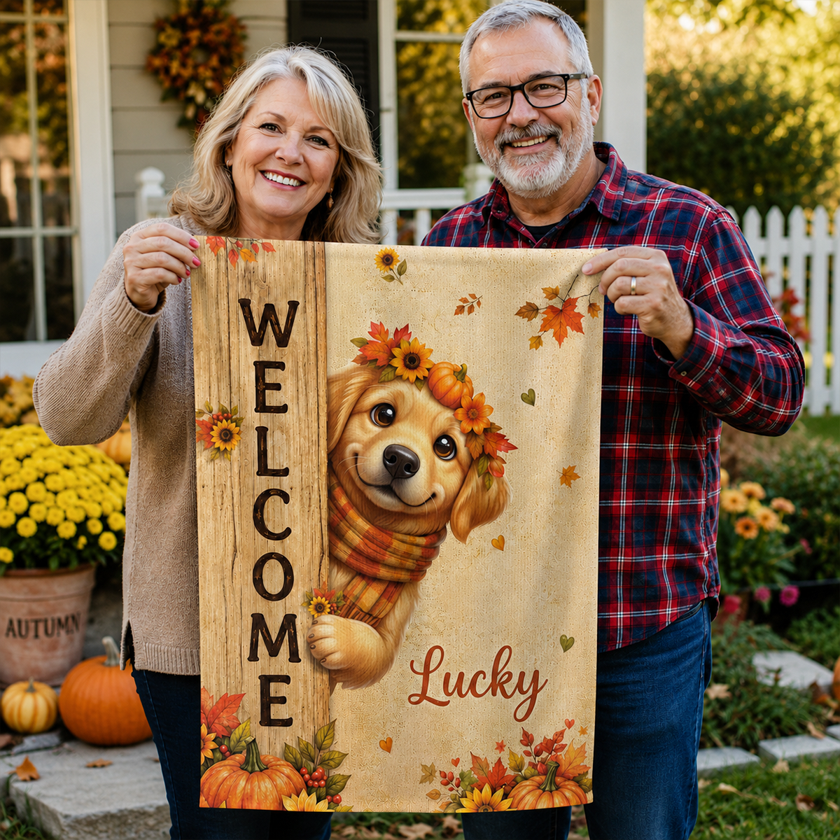 Cozy Fall Cute Dog Welcome - Personalized Garden Flag