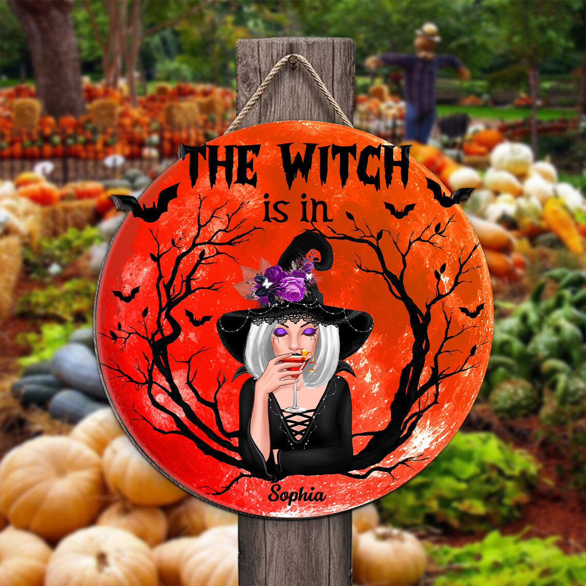 The Witch Is In Personalized Wood Sign, Halloween Decoration
