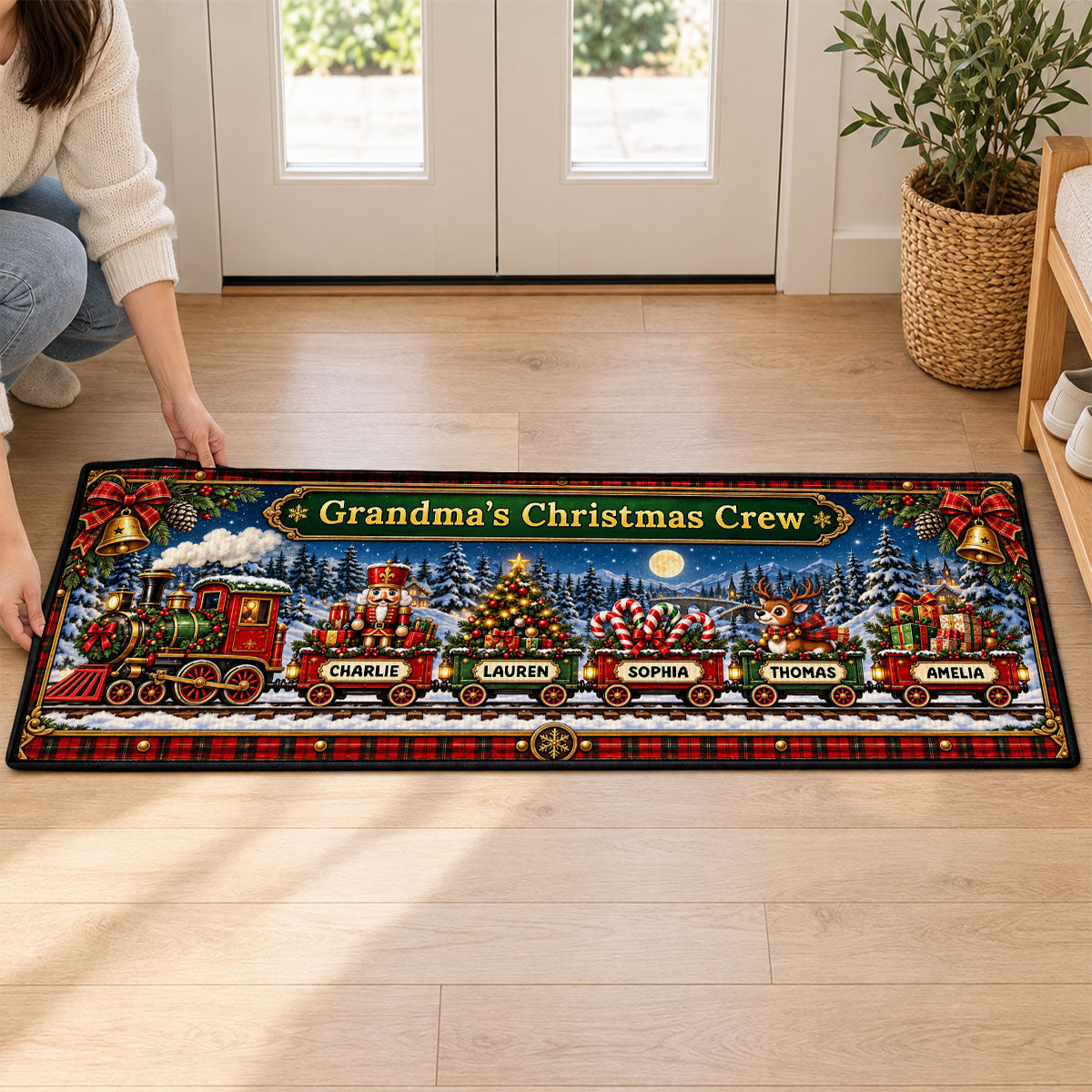 Grandma's Christmas Crew Train - Personalized Runner Rug - Festive Christmas Decor Gift for Grandma