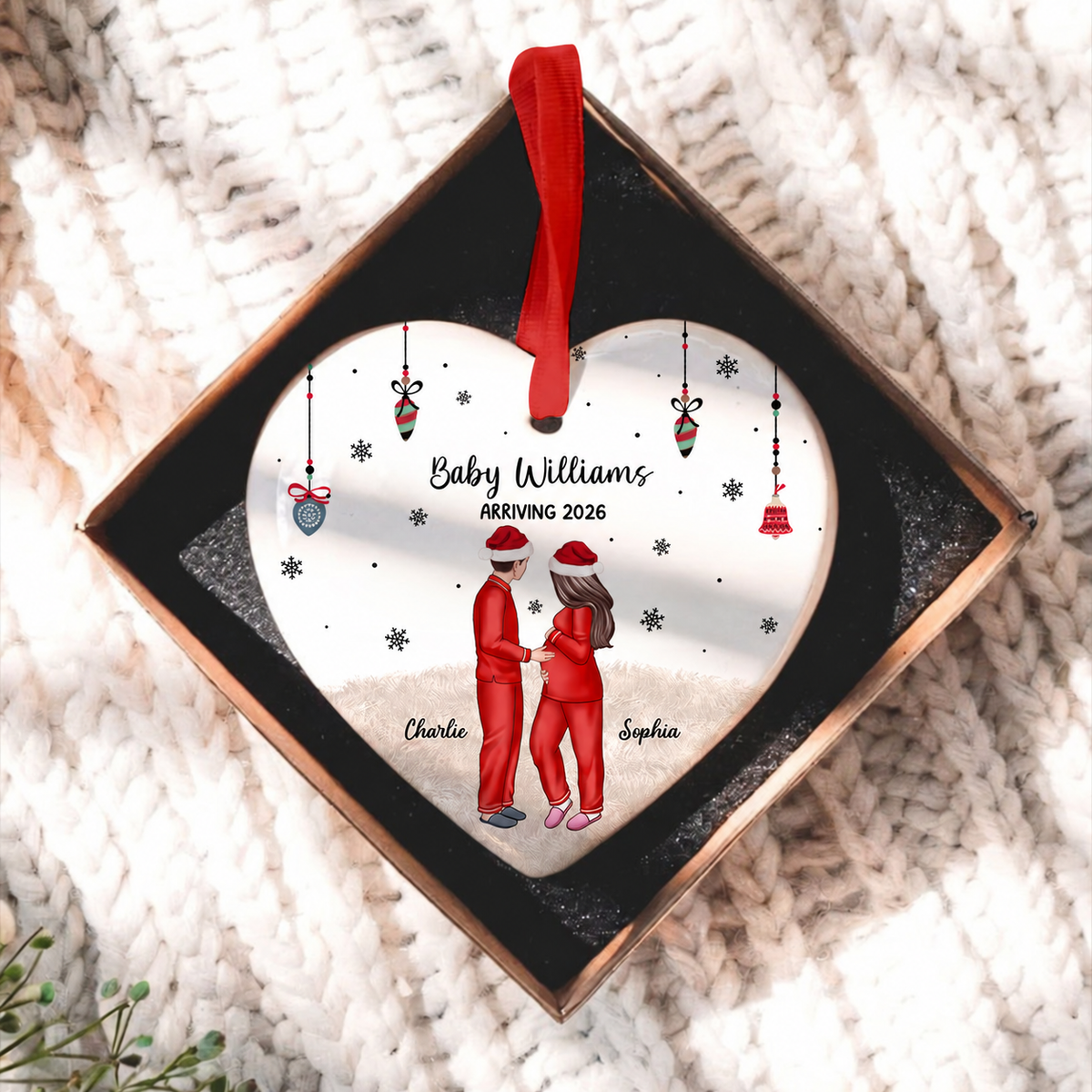 Personalized Pregnancy Ornament, Expecting Family Christmas Personalized Heart Ceramic Ornament, New Mom Christmas Gift