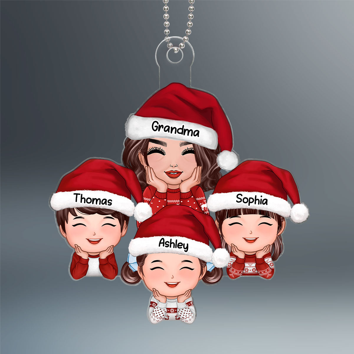 Grandma & Grandkids Chin On Hands Christmas Gift For Grandma Granddaughter Grandson Personalized Acrylic Ornament