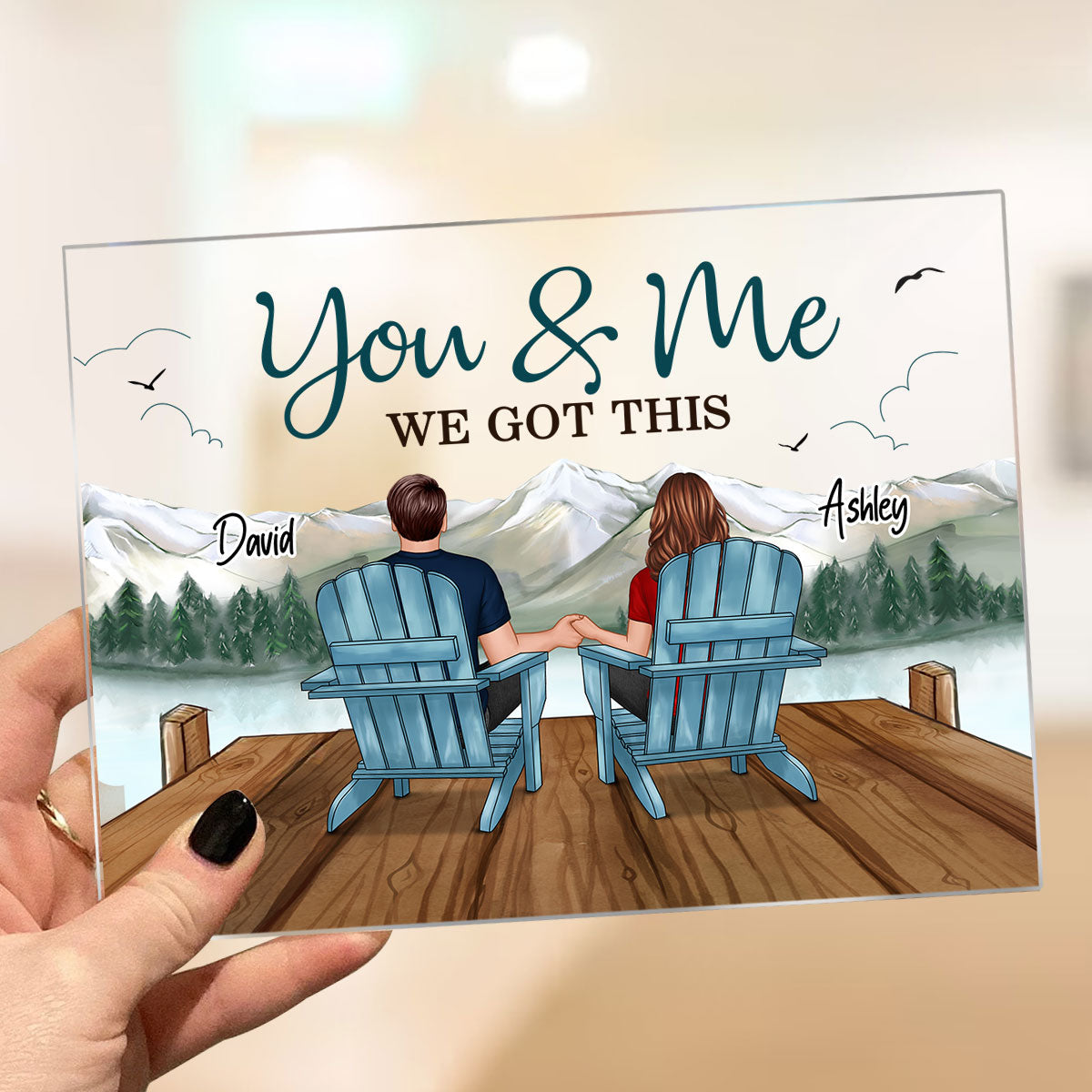 Lake Mountain View Landscape Back View Couple Sitting Gift For Him For Her Personalized Acrylic Plaque