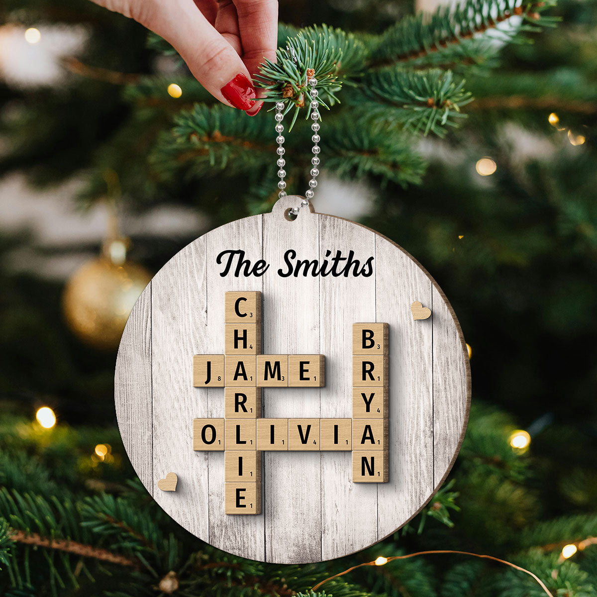 Family Members Names Crossword Puzzle Art Personalized 2-Layer Wooden Ornament