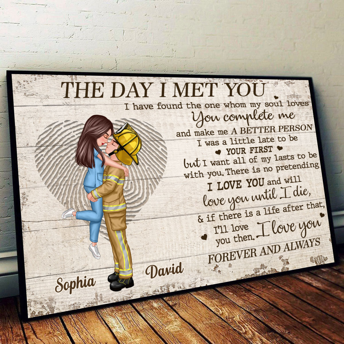 Fingerprint Couple Valentine‘s Day Gifts by Occupation Gift For Her Gift For Him Firefighter, Nurse, Police Officer Personalized Horizontal Poster