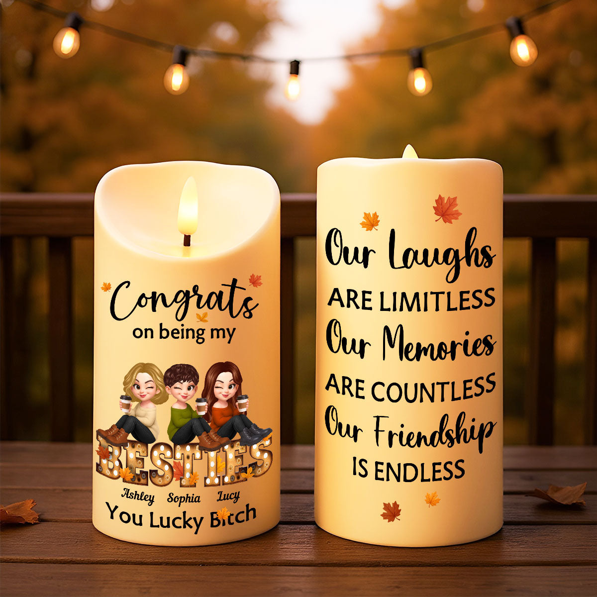 Congrats On Being My Bestie Fall Season Marquee Personalized LED Candle