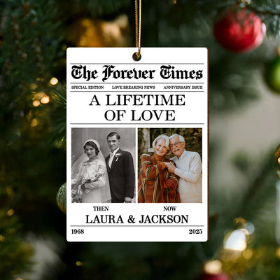 The Forever Time Then & Now Couple Anniversary - Personalized Wooden Ornament - Heartfelt Christmas Gift for Couple