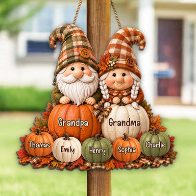 Cozy Warm Fall Season Gnome Grandma Grandpa Pumpkin Patch - Personalized Wood Sign - Fall Decoration For Grandparents