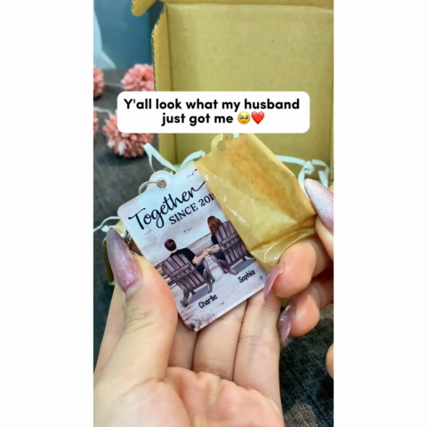 Retro Vintage Back View Couple Sitting Beach Landscape Favorite Song Scannable QR Code Personalized Acrylic Keychain