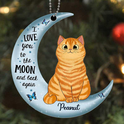 Love To The Moon Fluffy Cat Christmas Personalized Acrylic Ornament