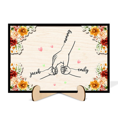 Mom Holding Children Hands Personalized 2-Layer Wooden Plaque