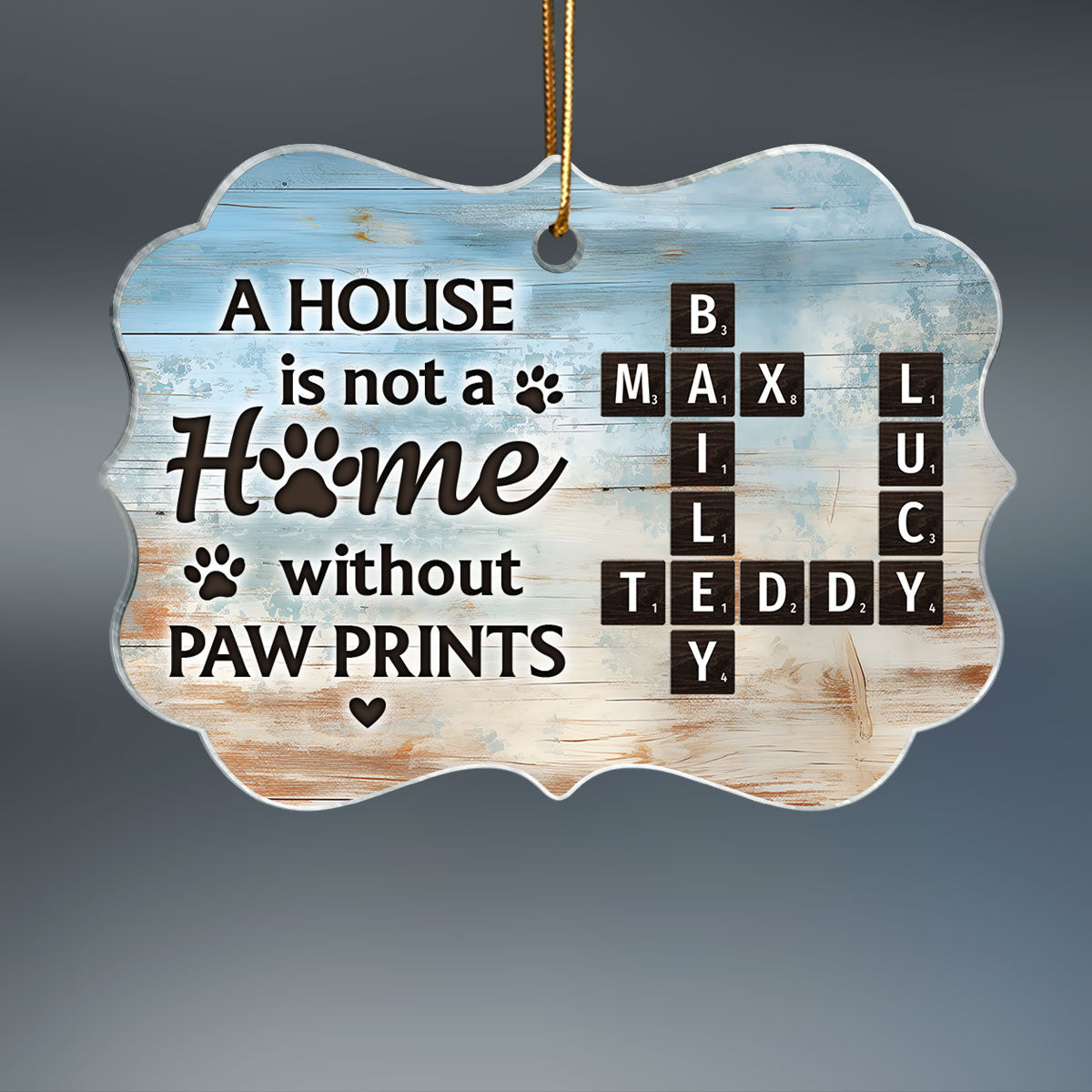 Home With Paw Prints Pet Crossword Puzzle Art Personalized Acrylic Ornament