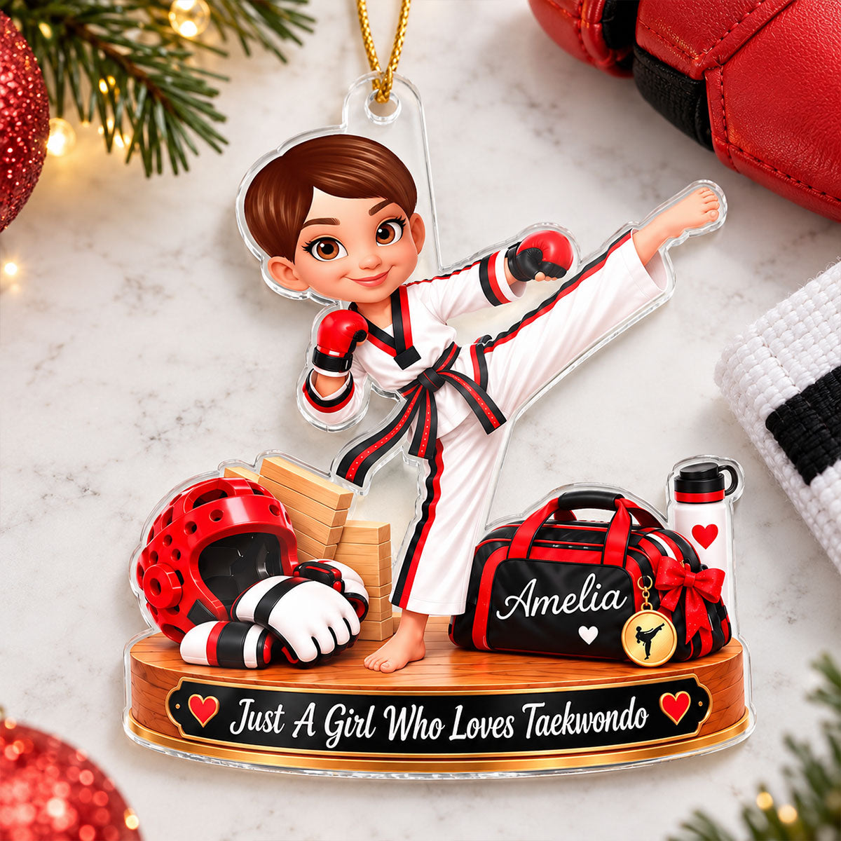 Just a Girl Who Loves Taekwondo - Personalized Acrylic Ornament - Christmas Gift for Daughter,Granddaughter