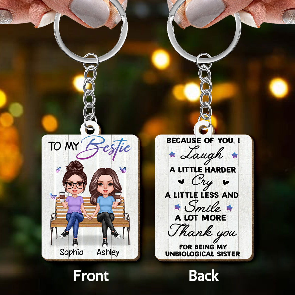 To My Bestie Realistic Doll Personalized Wooden Keychain