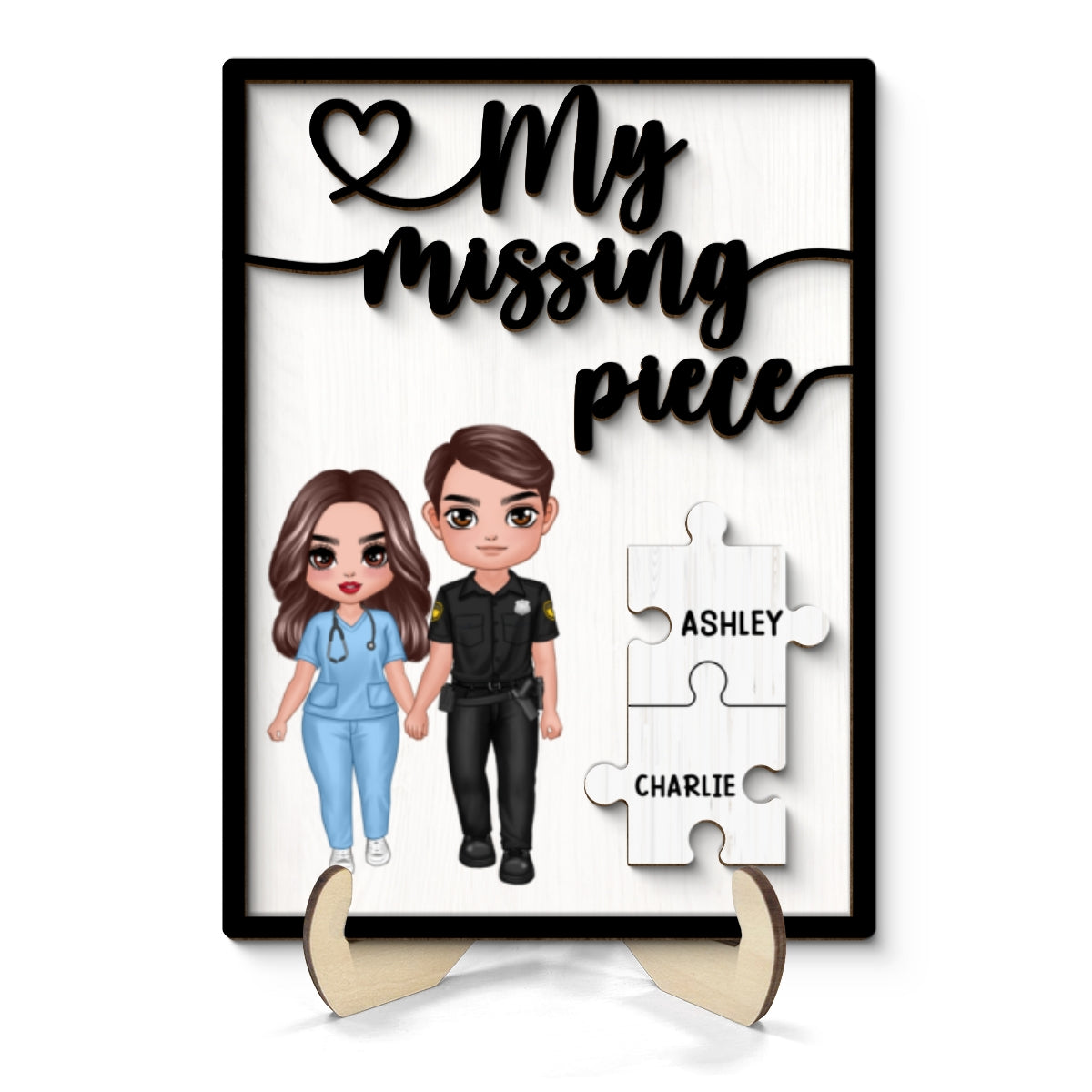 My Missing Piece Couple Standing Valentine‘s Day Gifts by Occupation Gift For Her Gift For Him Firefighter, Nurse, Police Officer Personalized 2-Layer Wooden Plaque