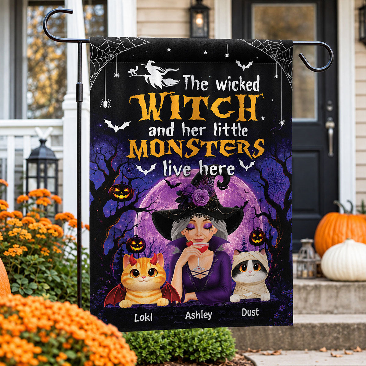 Trending Halloween Theme Cat Mom Witch - Personalized Garden Flag - Halloween Gift For Cat Lovers