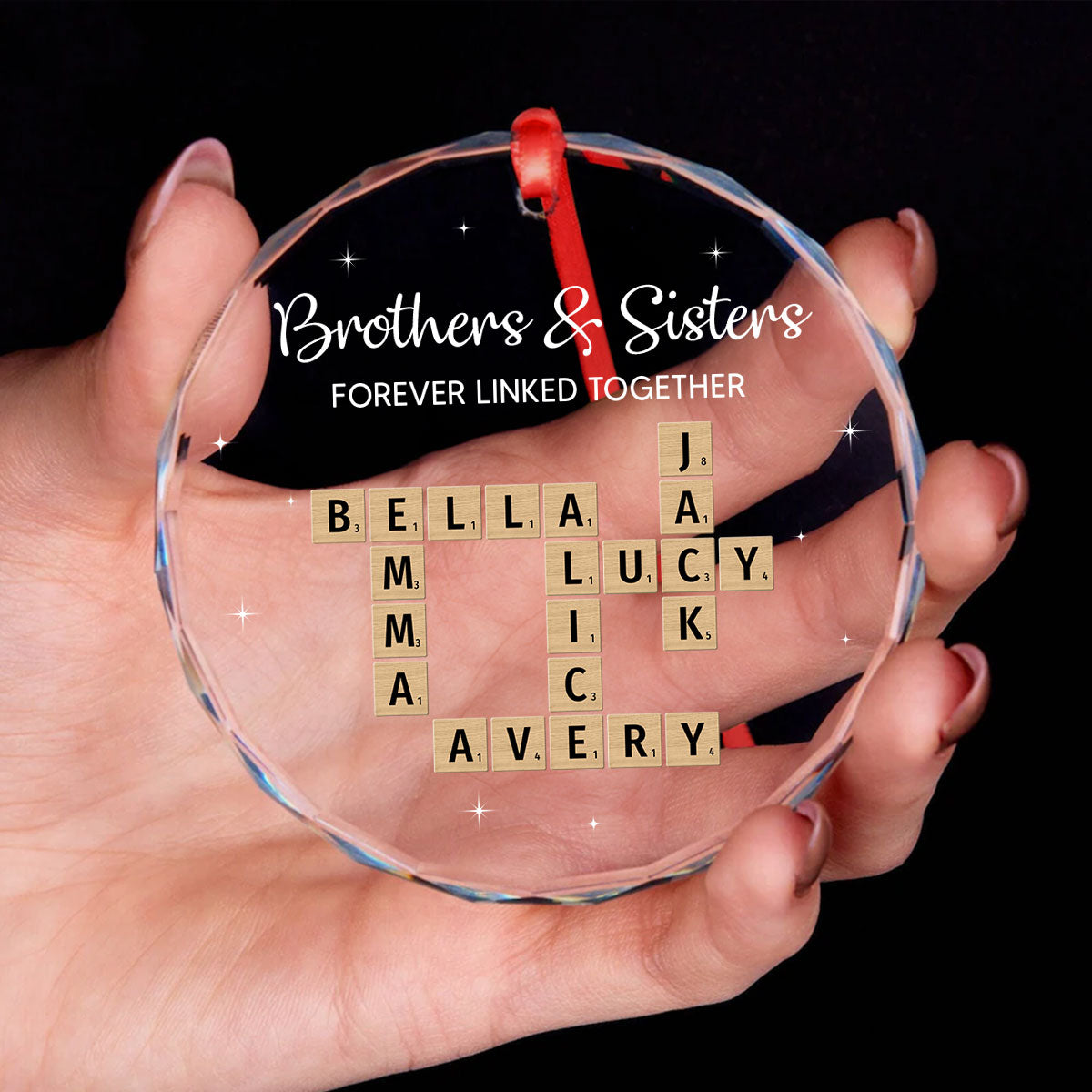 Brothers & Sisters Forever Linked Together Personalized Glass Ornament, Christmas Gift For Brothers, Sisters, Siblings, Family