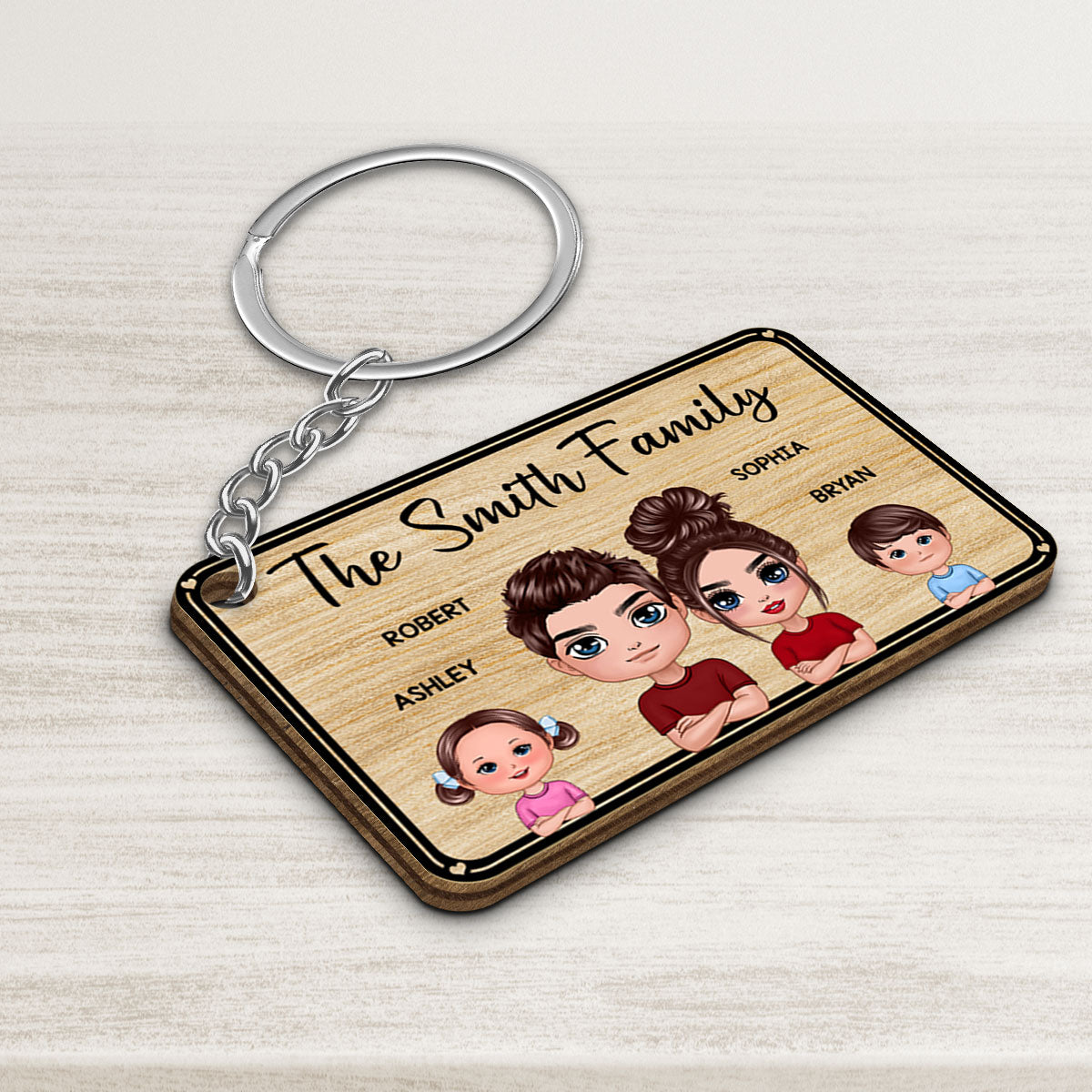 Family Name Dogs Cats Personalized Wooden Keychain