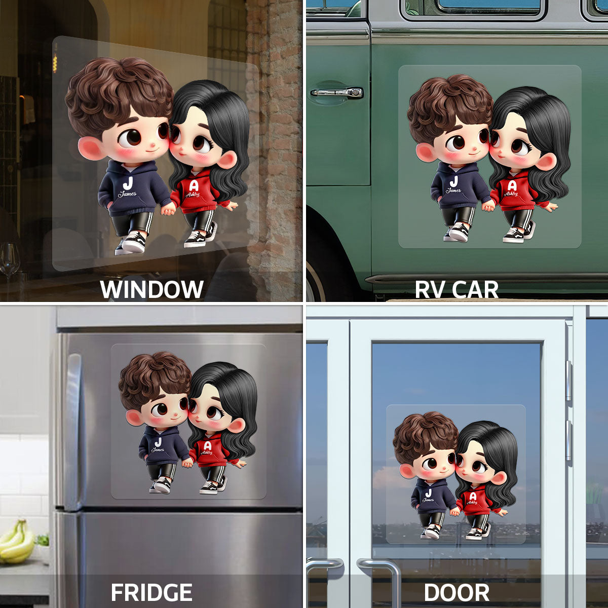3D Effect Cute Cartoon Couple Holding Hands Personalized Car Decal, Window Sticker, Anniversary &  Gift for him, Gift for her