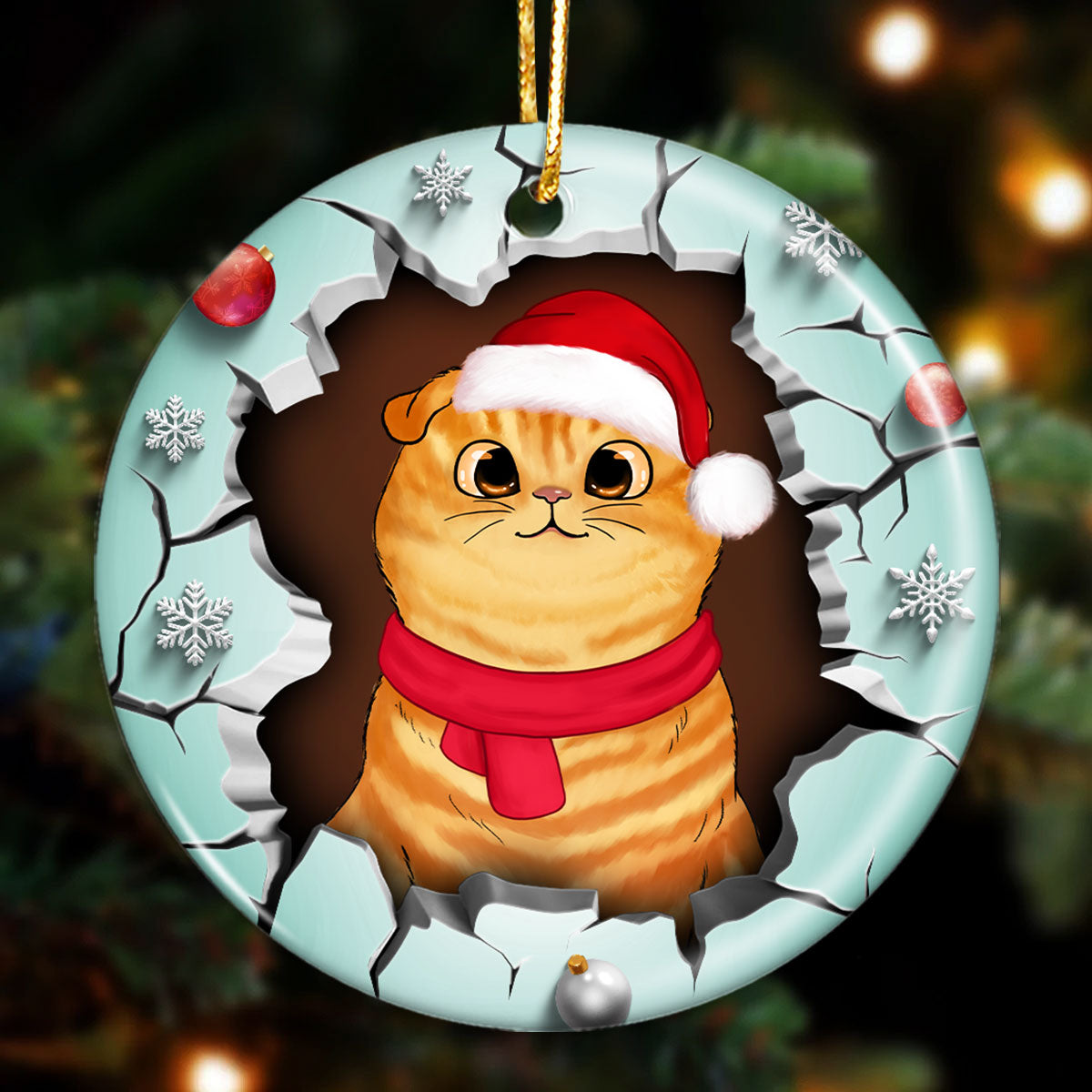 Break Through Christmas Fluffy Cats 3D Printed Personalized Circle Ornament