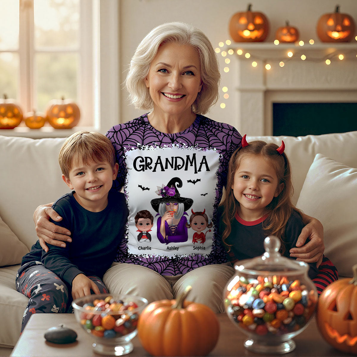 Halloween Spider Web Witch Grandma Personalized 3D Shirt