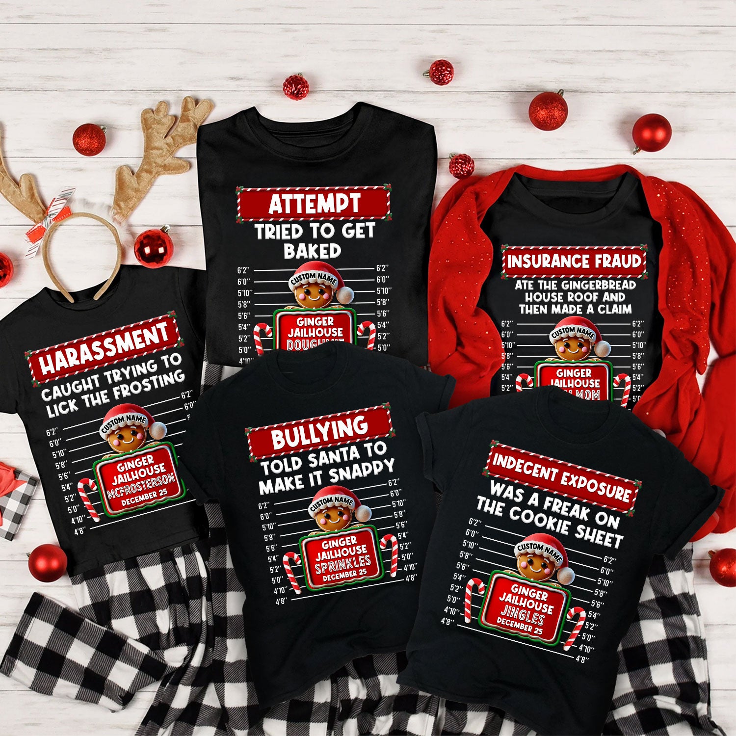 Family Christmas Gingerbread Criminal Funny Christmas Group Matching Outfit Personalized Shirt