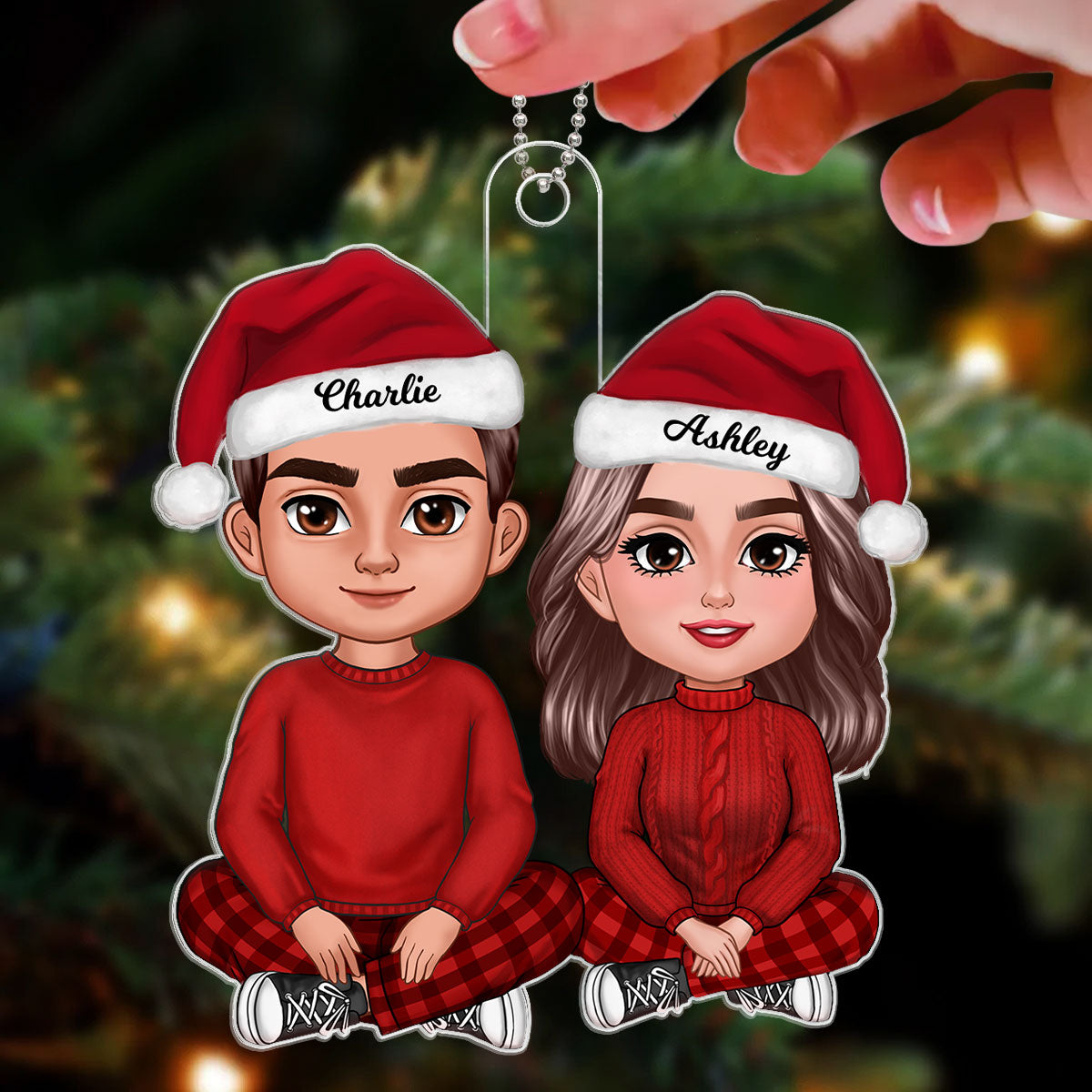 Doll Couple Sitting Crossed Leg Christmas Gift Personalized Acrylic Ornament