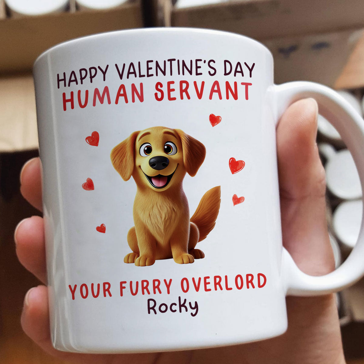 Funny Cartoon Dogs Happy  Dog Human Servant Personalized Mug, Funny Gift For Dog Lovers