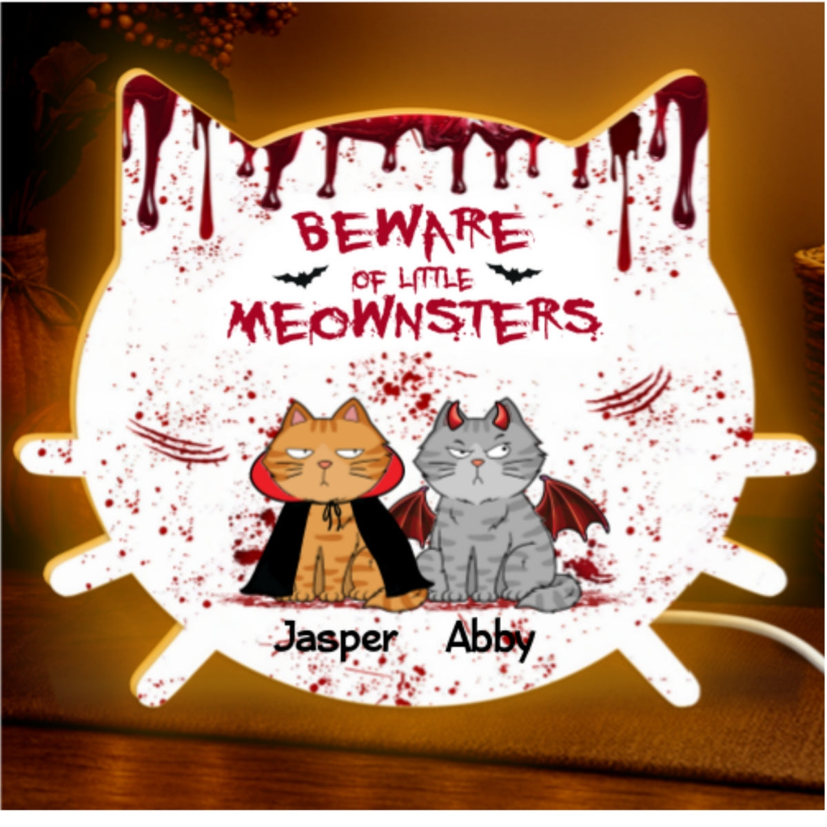 Halloween Beware Of Little Monsters Cats Personalized LED Light Box