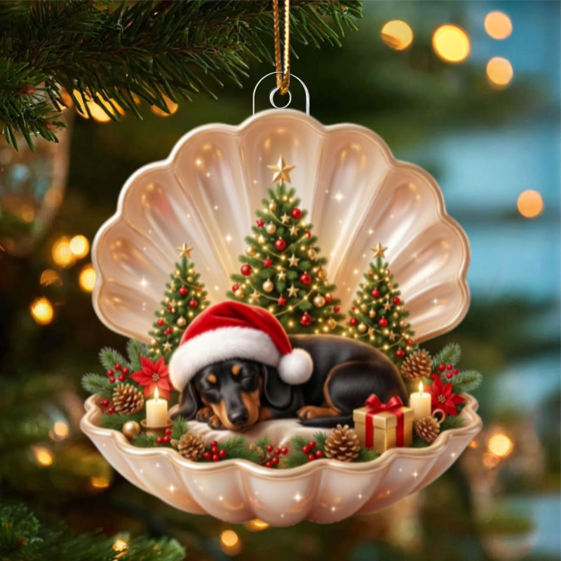 Dog Cat Sleeping in Pearl Shell - Personalized Acrylic Ornament - Christmas Gift for Pet Lovers