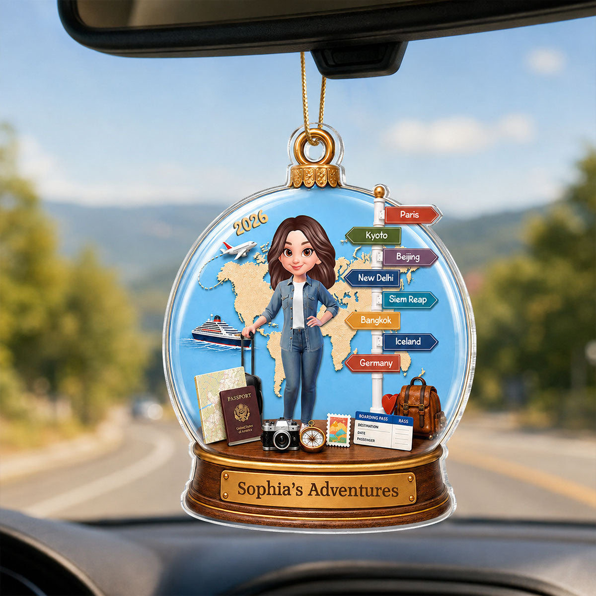 Traveling Destination Travel Adventure 2D Flat - Personalized Acrylic Ornament - Christmas Keepsake