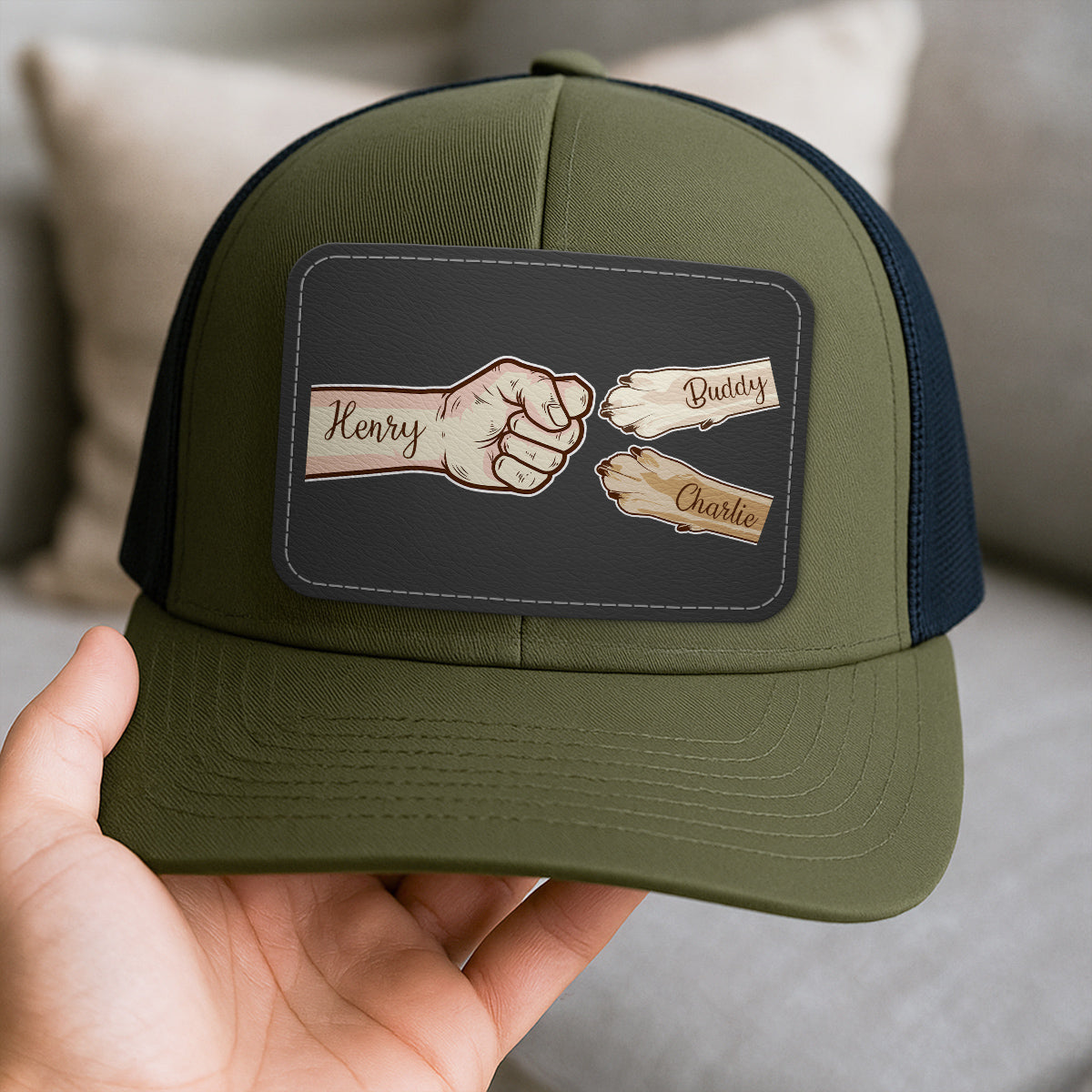 Dog Dad Fist Bump Personalized Trucker Cap, Dad Snapback Hat, Father's Day Gift for Dog Dads
