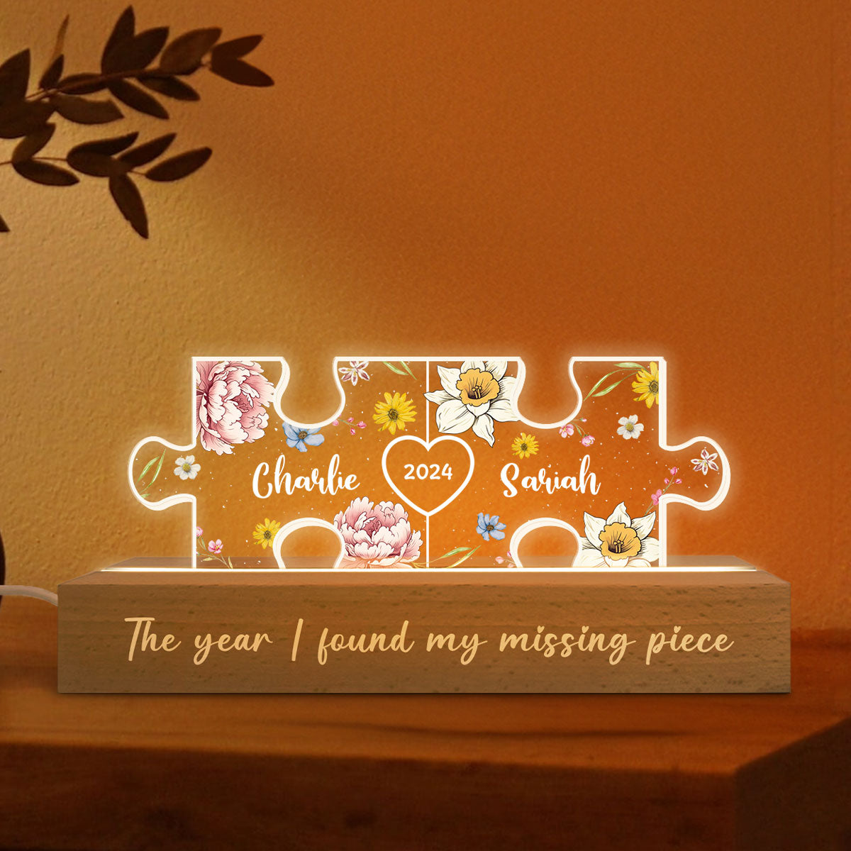 Birth Month Flower Love Is The Piece That Holds Us Together Couple Name Puzzle LED Night Light, Personalized Romantic Home Bedroom Decor For Couples,   Gifts For Her, For Him