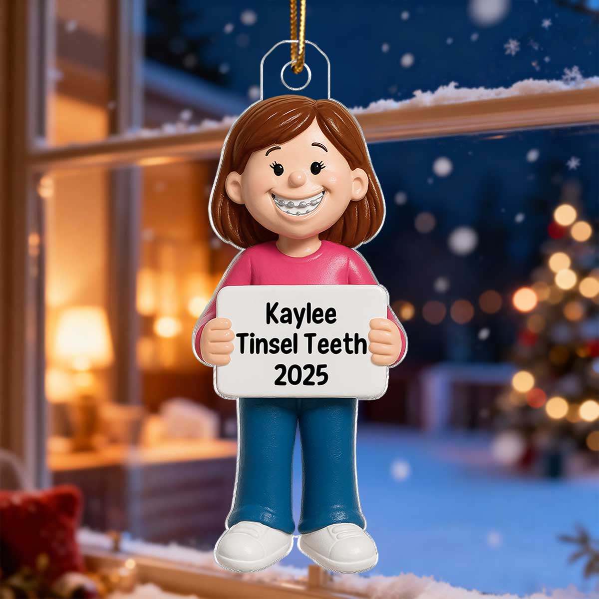 3D Effect Kids Braces Teeth Smile - Personalized Acrylic Ornament - Unique Christmas Keepsake For Boy Girl With Braces