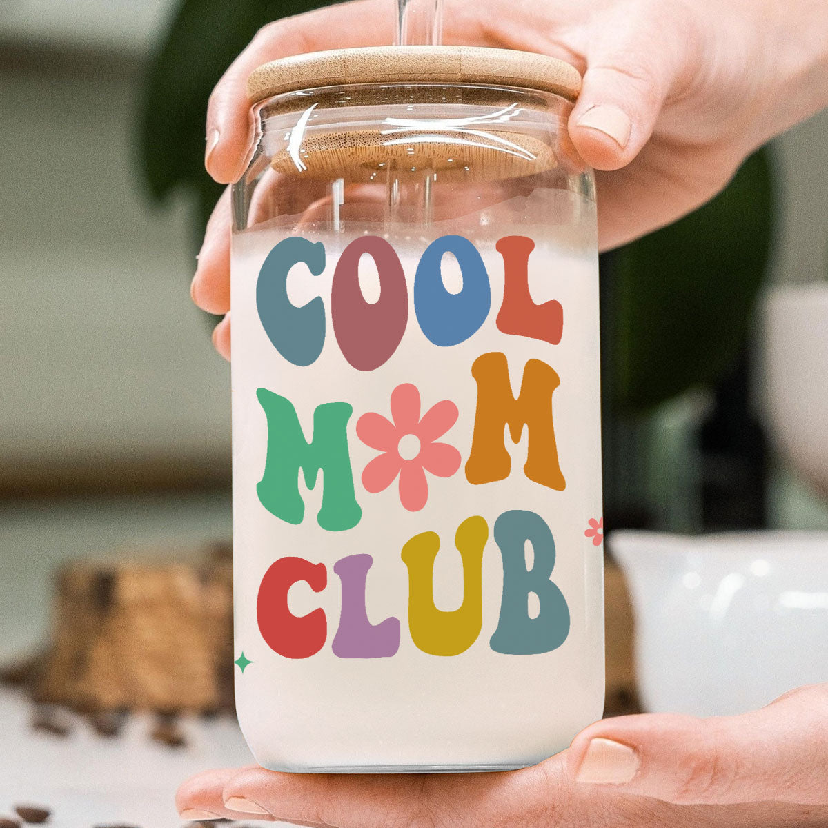 Cool Grandma Mom Club Pretty Woman With Kids Personalized Clear Glass Can