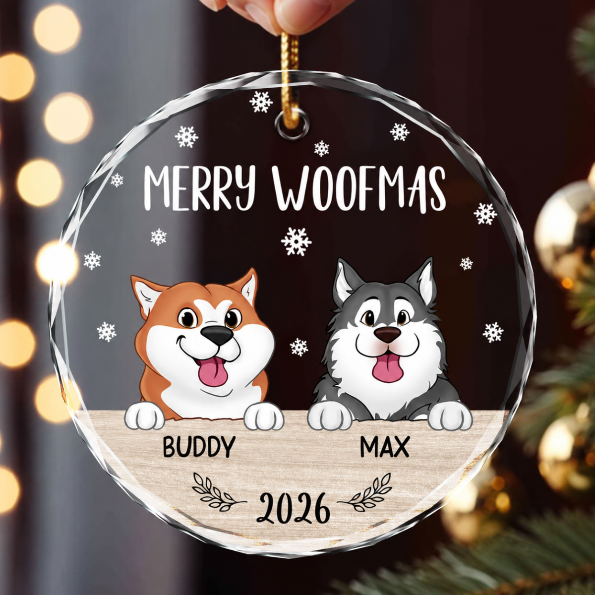 Merry Woofmas Christmas Decor For Dog Lover Personalized Glass Ornament