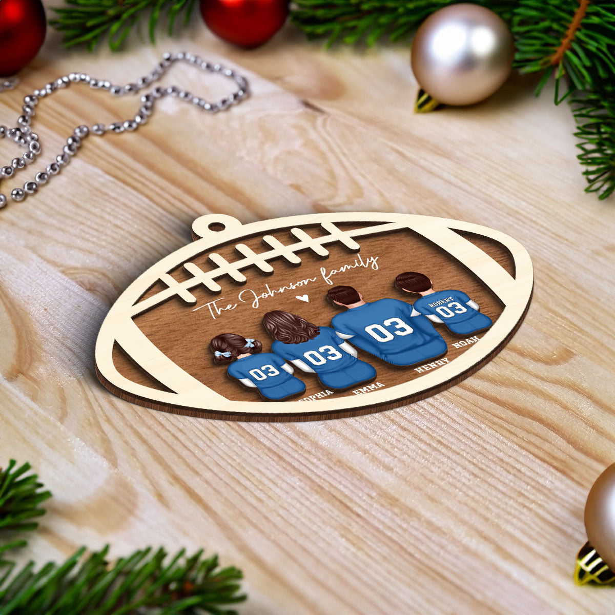 Football Family Personalized 2-Layered Wooden Ornament, Christmas Gift For Family