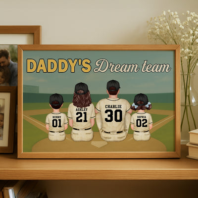Blue Retro Baseball Daddy's Dream Team Personalized Poster, Gift For Dad